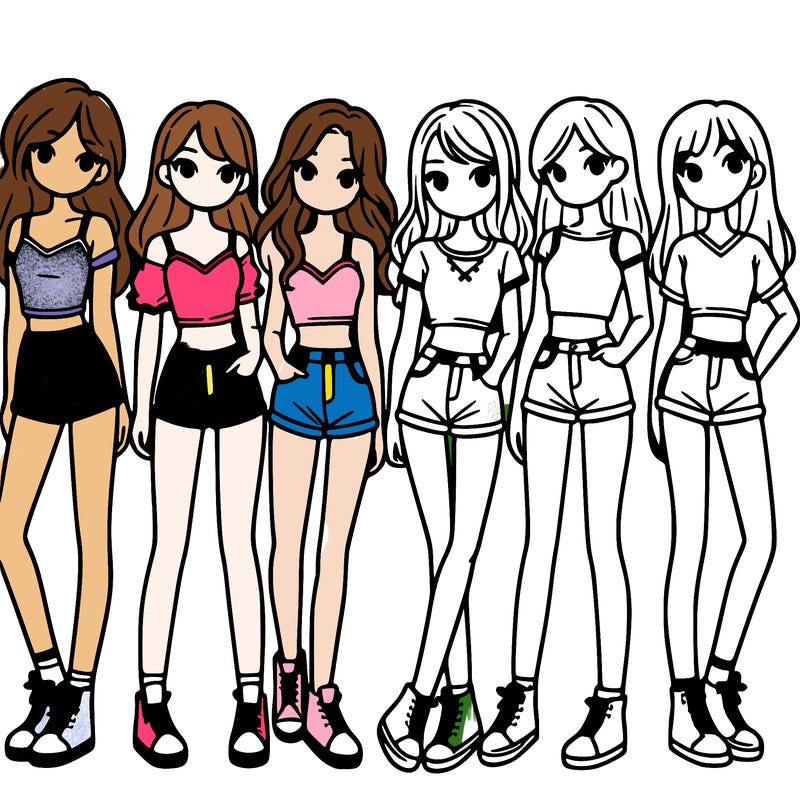a group of girls wearing crop tops and shorts