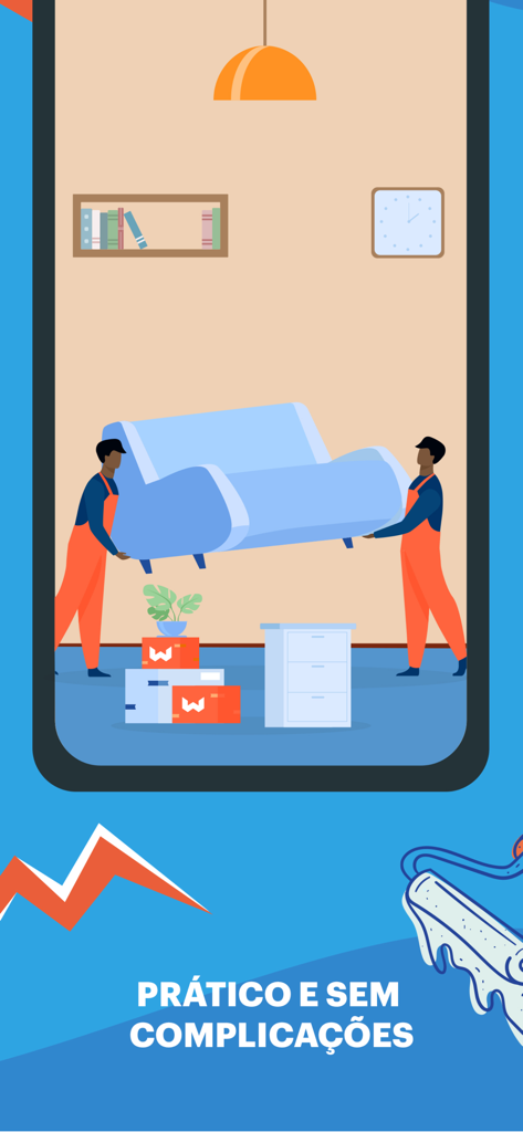 Illustration de deux ouvriers portant un canapé représentant des services à domicile pratiques sur l'application Work