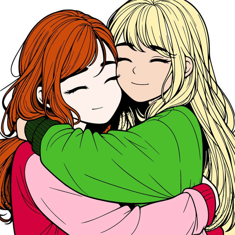 realistic two girls hugging