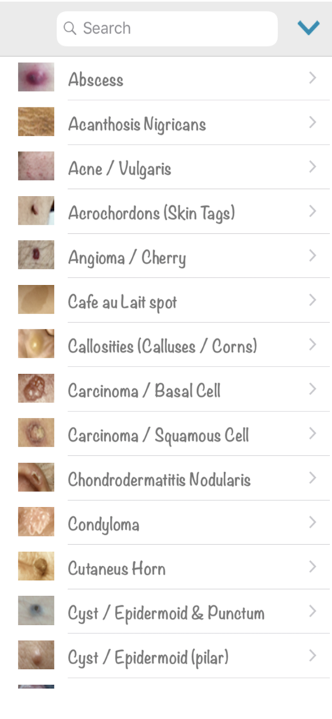 Dermatology (AIMapps) - Alphabetische Liste von Hautkrankheiten mit Bildern im visuellen Atlas von Dermatology AIMapps