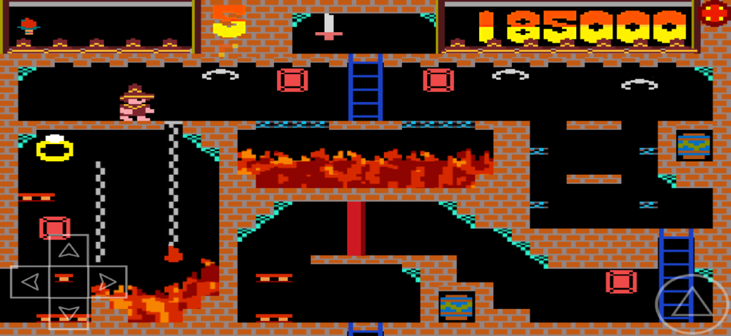 Montezuma - Director's Cut - Retro 8-bit style platformer gameplay in Montezuma Director's Cut showing the character Pedro navigating an Aztec pyramid level