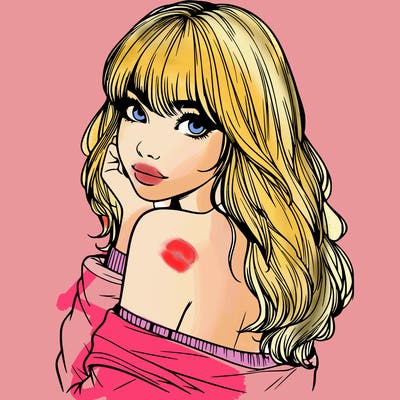 realistic girl with bangs looking over her shoulder