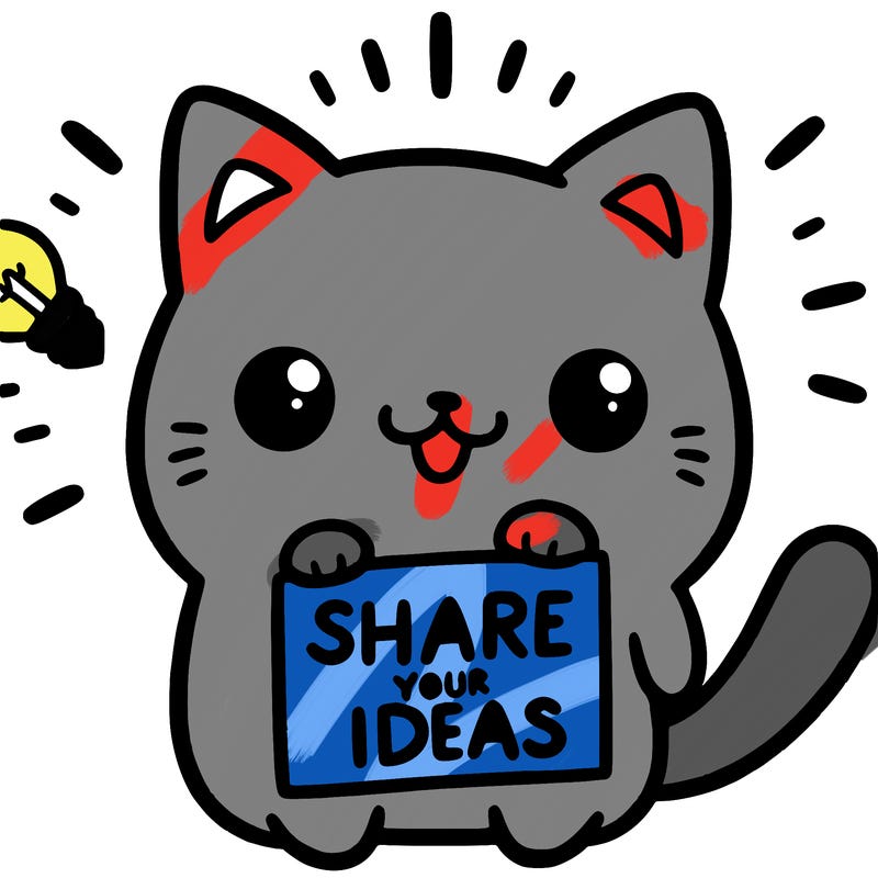 a cute cat saying share your ideas