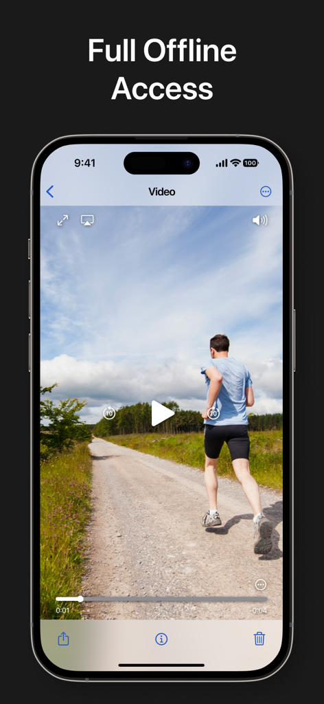 iPhone screen showing video playback with full offline access in the hidden vault app