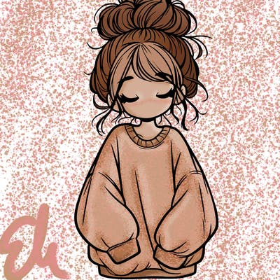 girl with baggy sweatshirt and messy bun