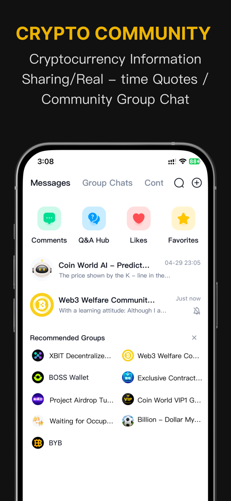 CoinMeta - Blockchain News - CoinMeta app interface for crypto community group chats and messages