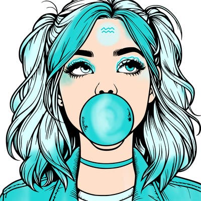 realististic girl blowing bubble -gum