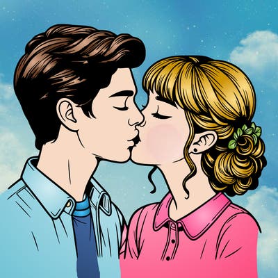 realistic girl and boy kissing