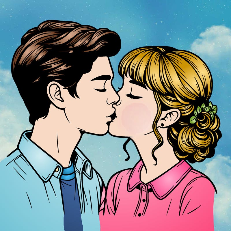 realistic girl and boy kissing