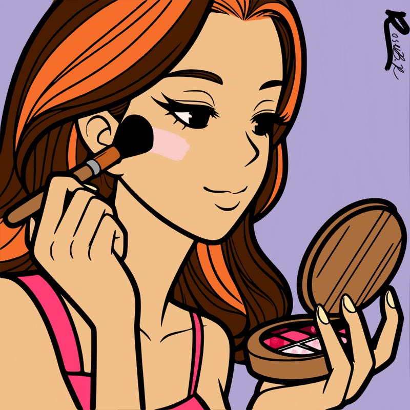 little girl putting on makeup