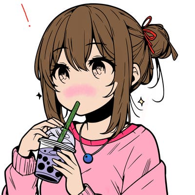 manga character drinking boba