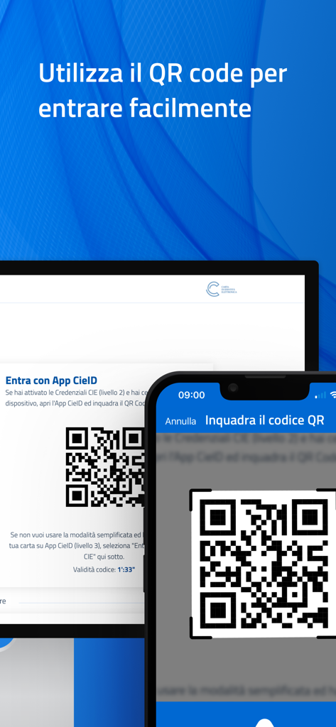 CieID - A smartphone scanning a QR code on a computer screen to log into the CieID application easily