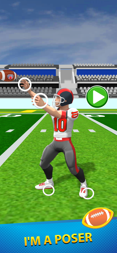 Hyper Touchdown 3D - A 3D American football player in a red jersey posing on a field in the Hyper Touchdown 3D game