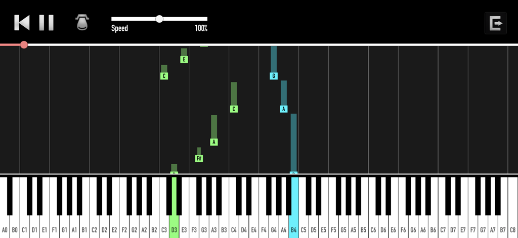 Pianofy - Learn & Play Piano - Interactive piano learning interface with falling colored notes on a virtual keyboard