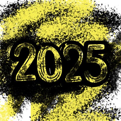 one line scrawled numbers sketch design “2025”