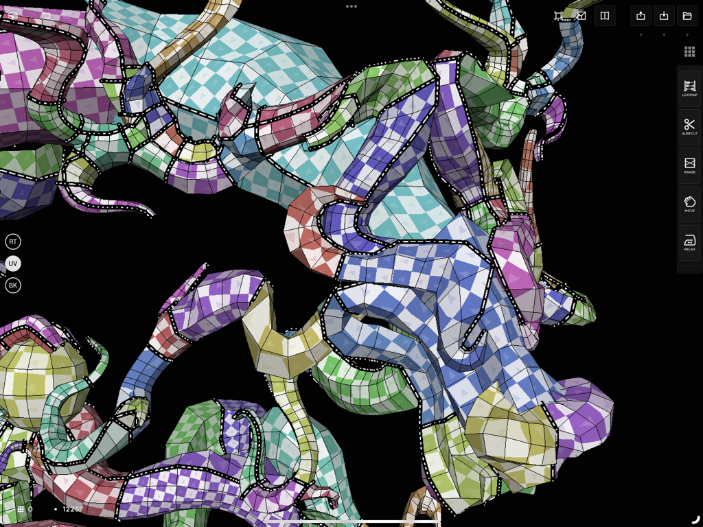 CozyBlanket - A 3D model with checkerboard texture being UV unwrapped in the CozyBlanket app interface