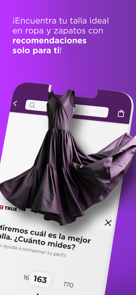 Suburbia app interface showing personalized size recommendations for clothing