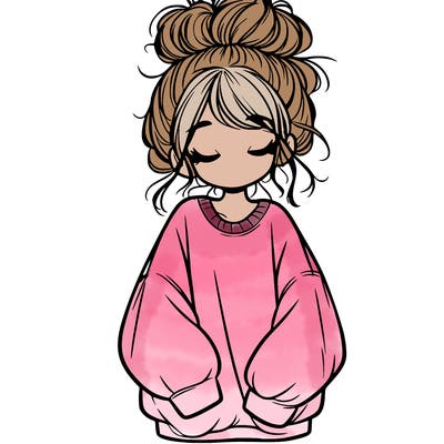 girl with baggy sweatshirt and messy bun