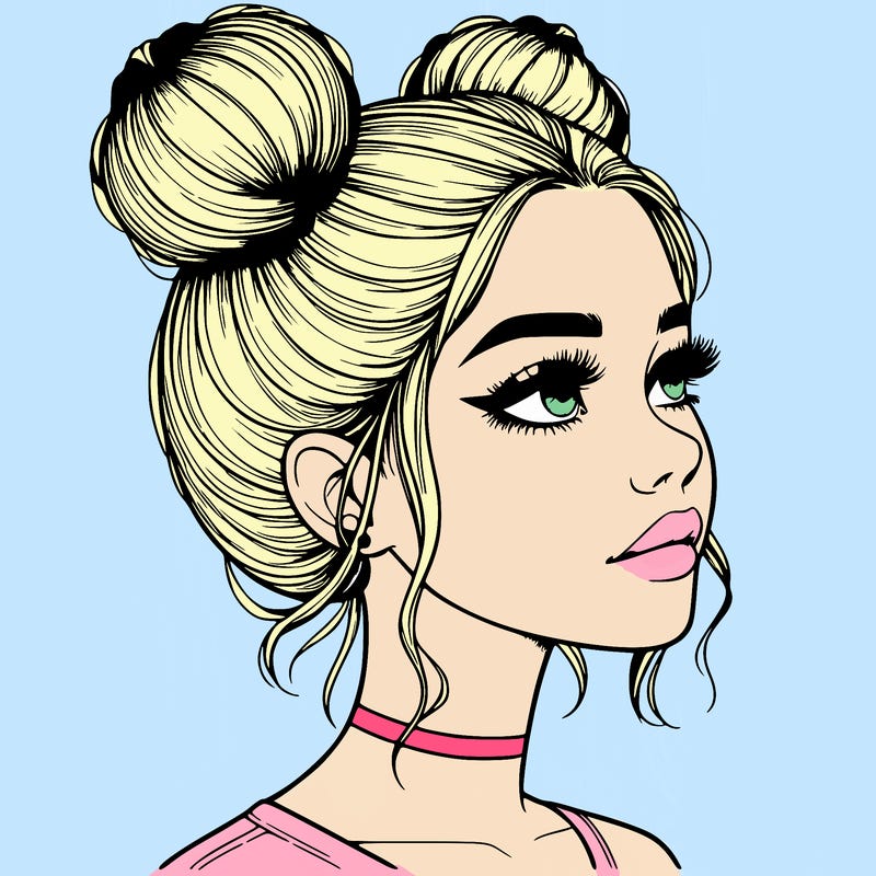 realistic girl with buns on the top of her head