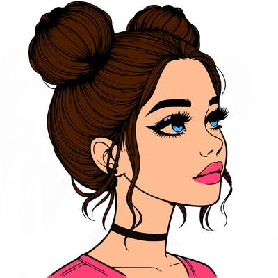 realistic girl with buns on the top of her head