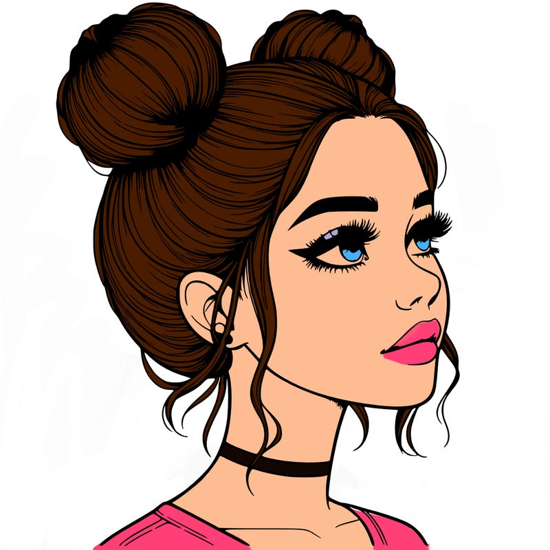 realistic girl with buns on the top of her head
