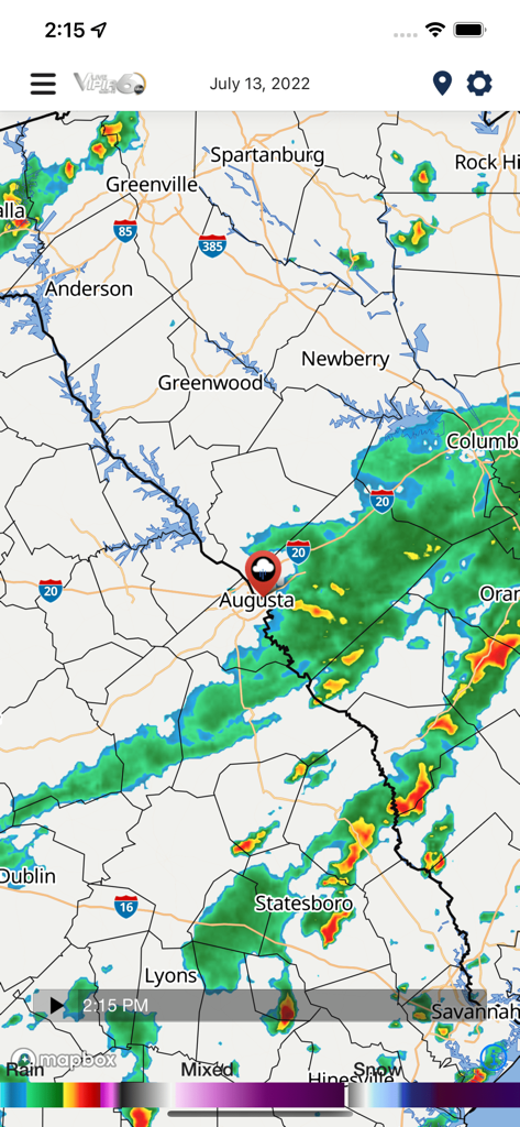 WJBF Vipir 6 Radar - WJBF Vipir 6 weather radar map showing storm tracking in the Augusta Georgia area.