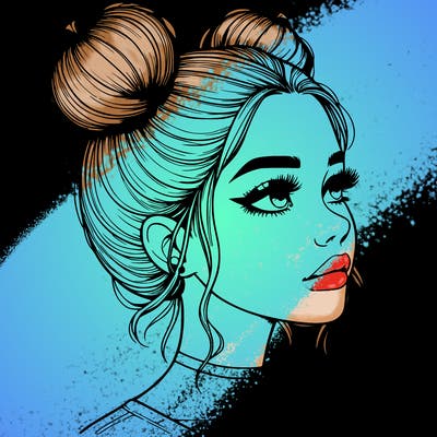 realistic girl with buns on the top of her head