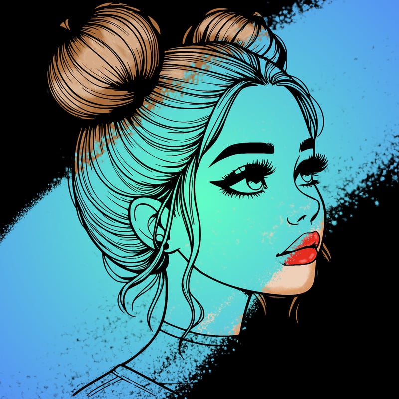 realistic girl with buns on the top of her head