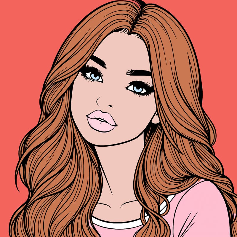 realistic girl with hair on her hair and lips