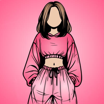 realistic girl faceless with baggy pants and a crop top