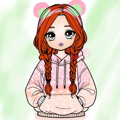 a realistic girl with a oversized hoodie and she has braids