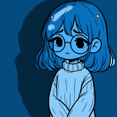 sad girl with glasses in a sweater