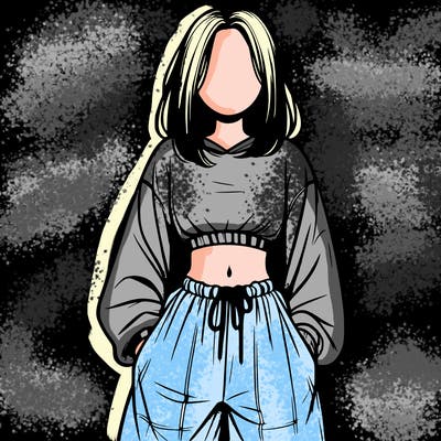 realistic girl faceless with baggy pants and a crop top