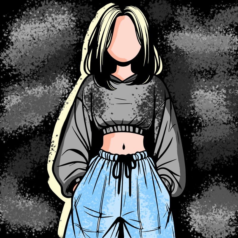 realistic girl faceless with baggy pants and a crop top