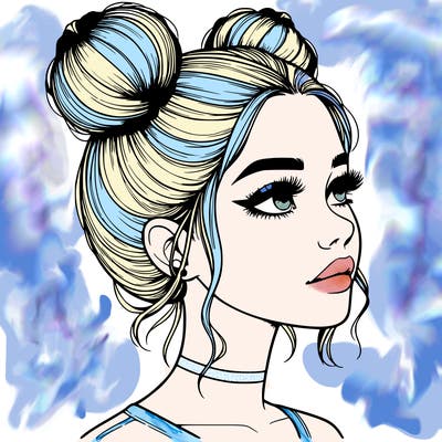 realistic girl with buns on the top of her head