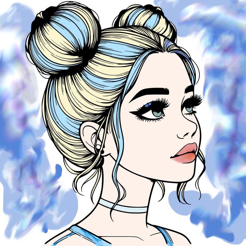 realistic girl with buns on the top of her head