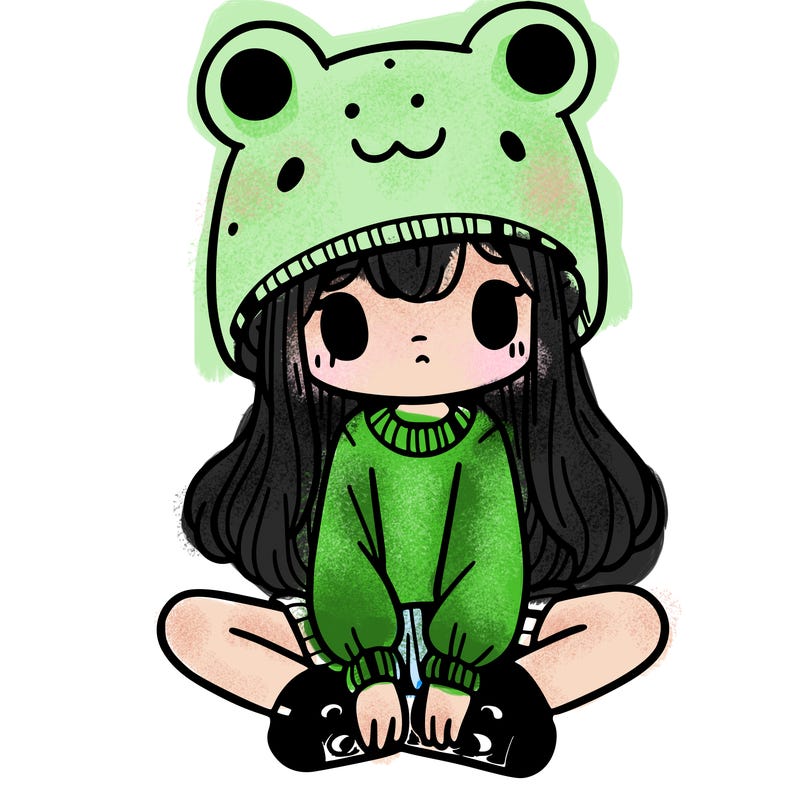 a girl wearing a frog hat and some frog socks