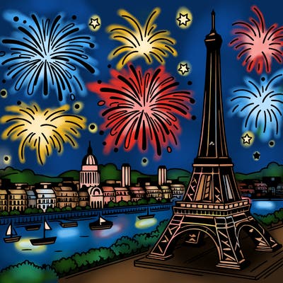 tour eiffel with fireworks