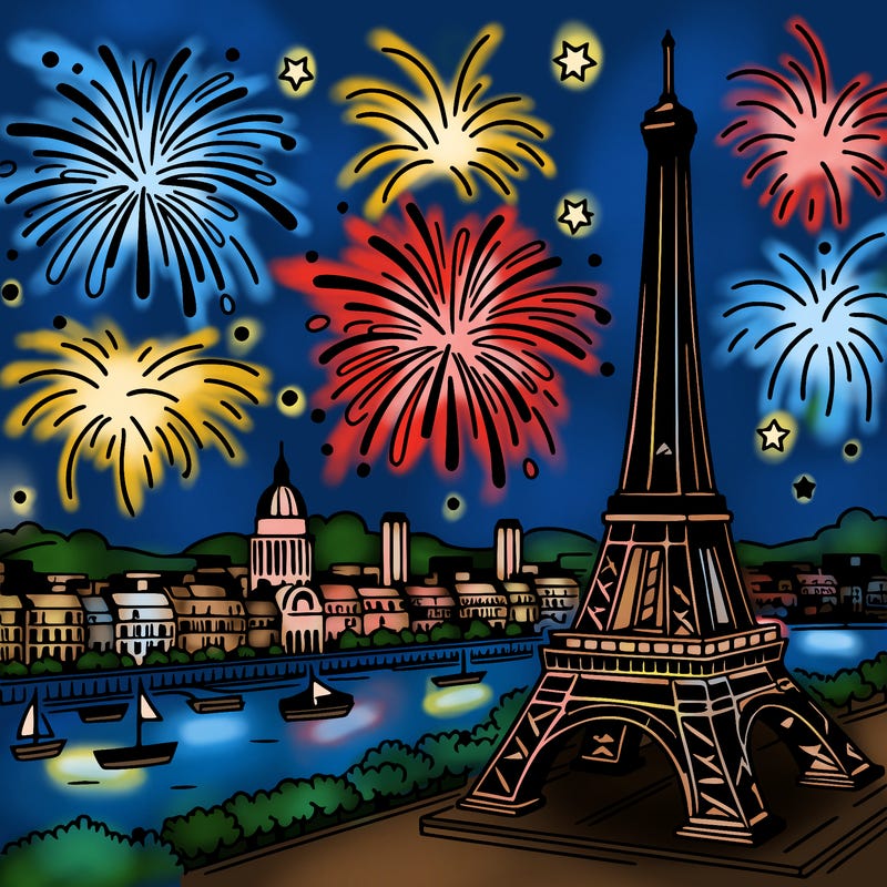 tour eiffel with fireworks