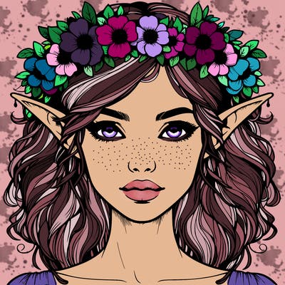 realistic female elf with flower crown