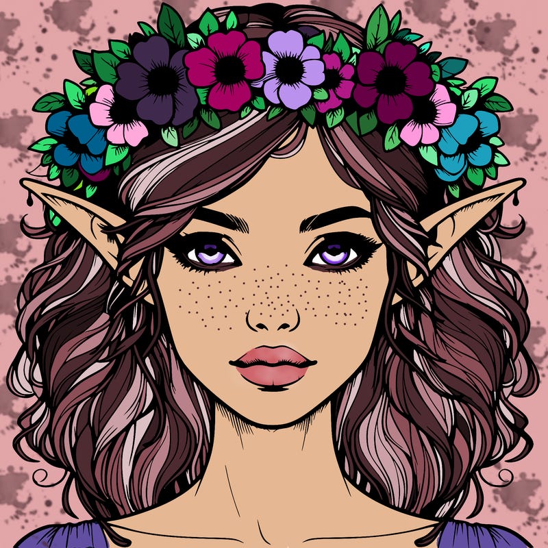 realistic female elf with flower crown