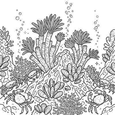 Explore the fascinating world hidden beneath the waves with this intricate hydrothermal vent organisms coloring page. Bring to life giant tube worms, scurrying vent crabs, and diverse deep-sea life with your favorite colors.