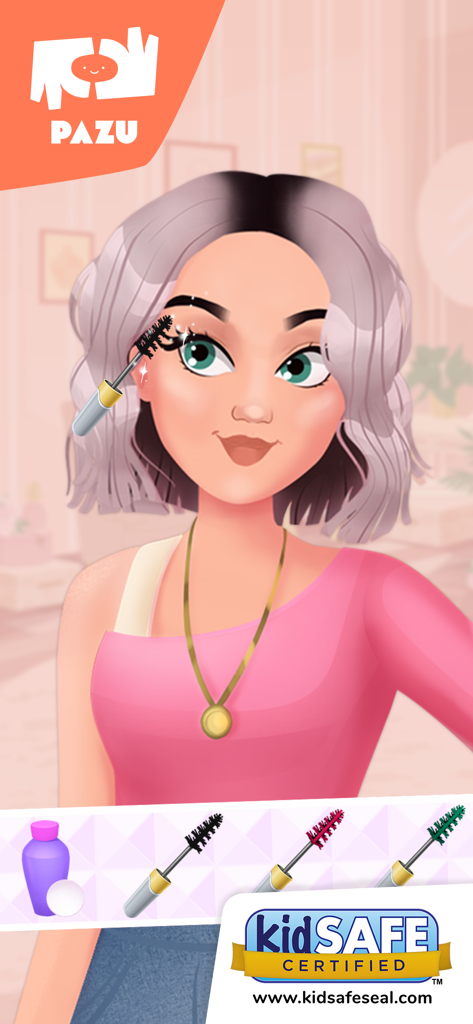 Aplicando rímel a uma personagem em um jogo de salão de maquiagem para meninas