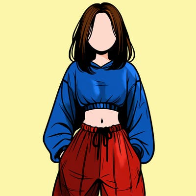 realistic girl faceless with baggy pants and a crop top