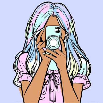 a realistic girl holding her phone taking pictures