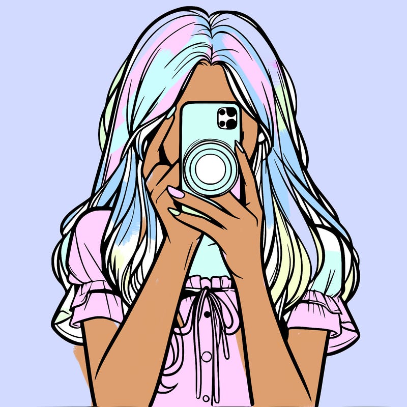 a realistic girl holding her phone taking pictures