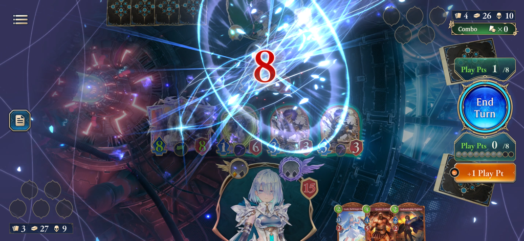 A strategic card battle scene in Shadowverse Worlds Beyond with anime style graphics and energy effects