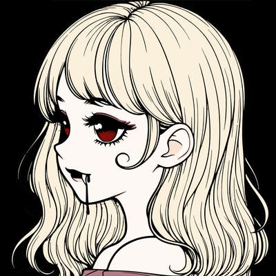 realistic girl turned to the side with a vampire bite