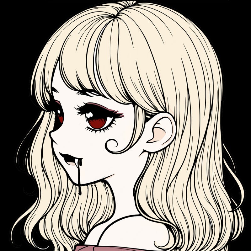 realistic girl turned to the side with a vampire bite