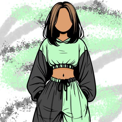 realistic girl faceless with baggy pants and a crop top